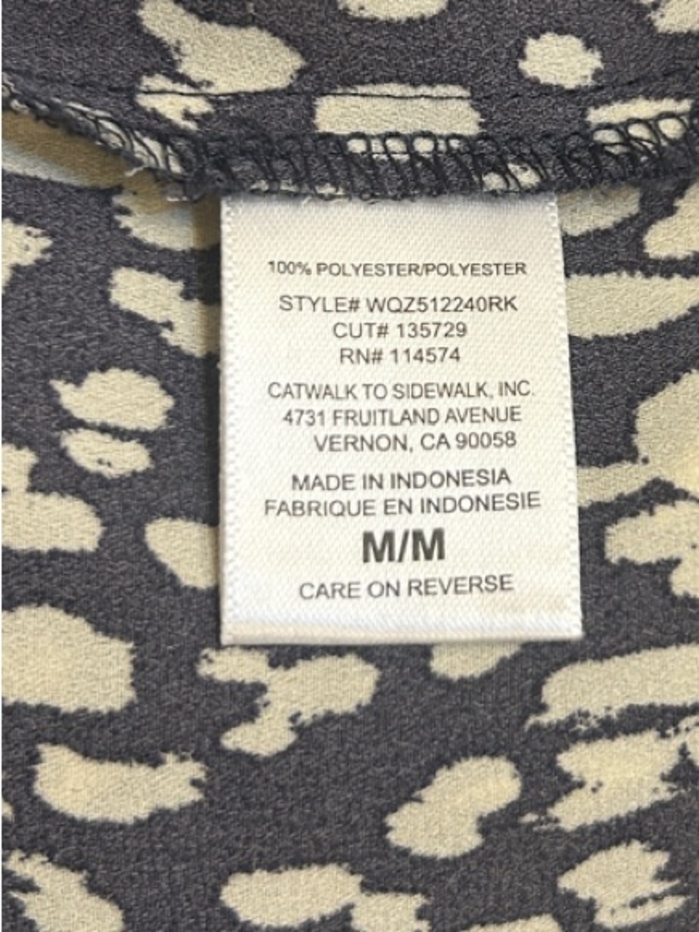 Pleione Grey Blue Cream Spotted Animal Print Split Neck Blouse Top Medium - Picture 9 of 9